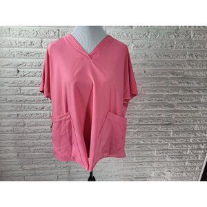 Cuddl Duds Climate Right Scrub Top 3X Plus Short Sleeve Pink Pockets PIN55E
